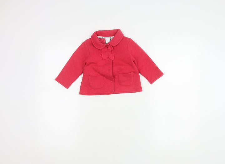 Jasper Conran Girls Red Quilted Jacket 9-12 Months Bow Accent