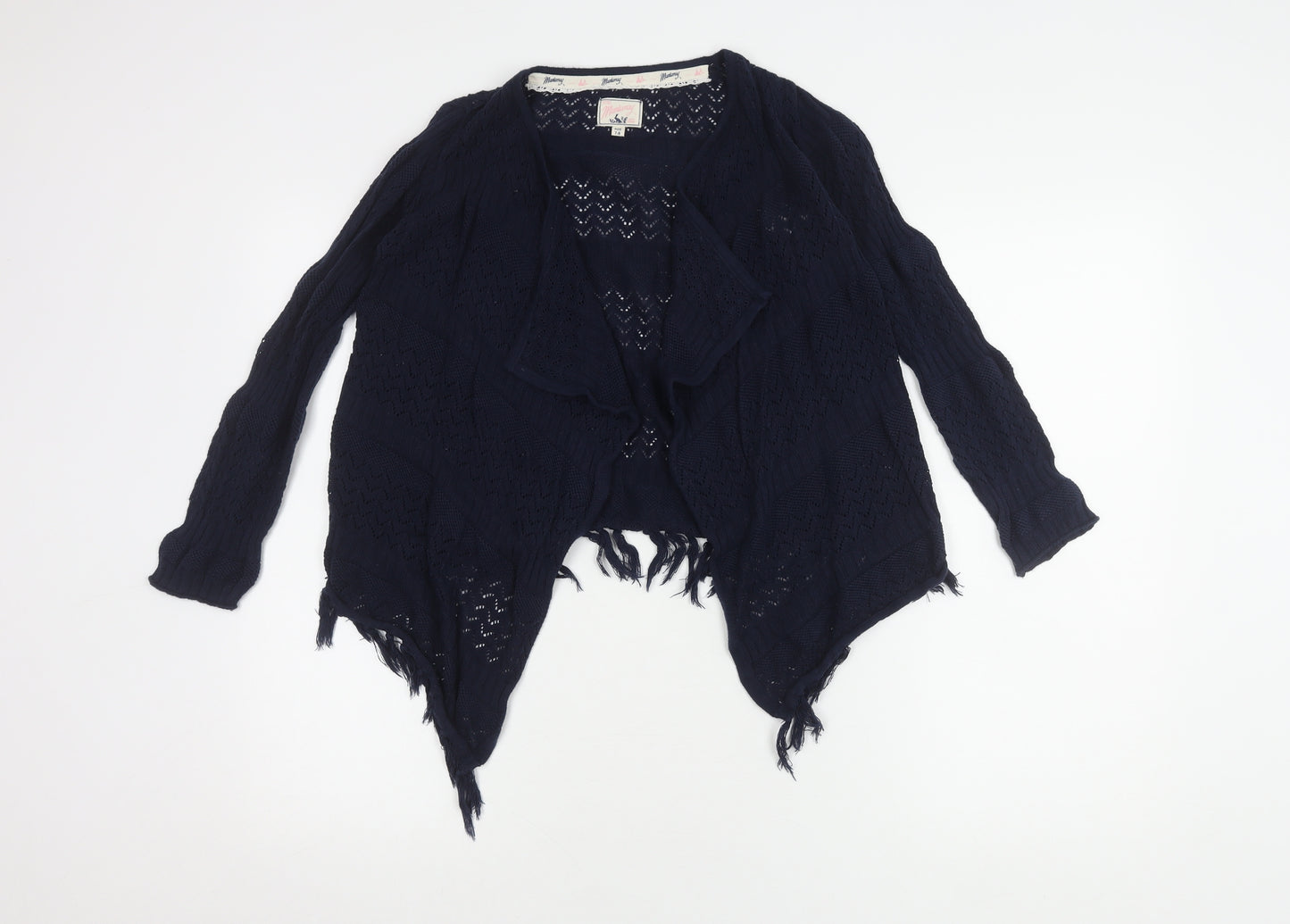 Mantaray Girls Blue Cardigan Age 7-8 Fringe Knit Lightweight