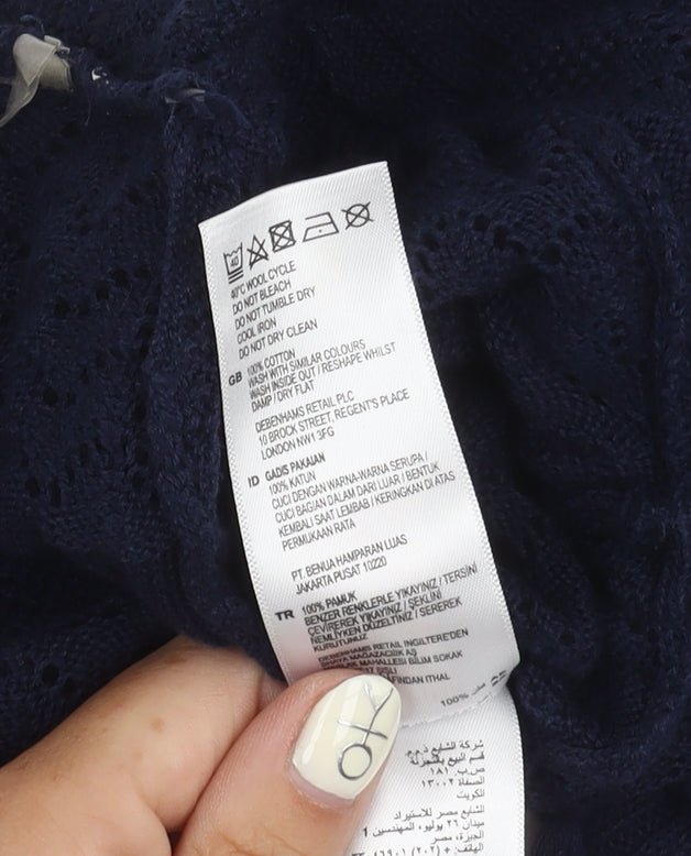 Mantaray Girls Blue Cardigan Age 7-8 Fringe Knit Lightweight