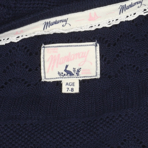 Mantaray Girls Blue Cardigan Age 7-8 Fringe Knit Lightweight
