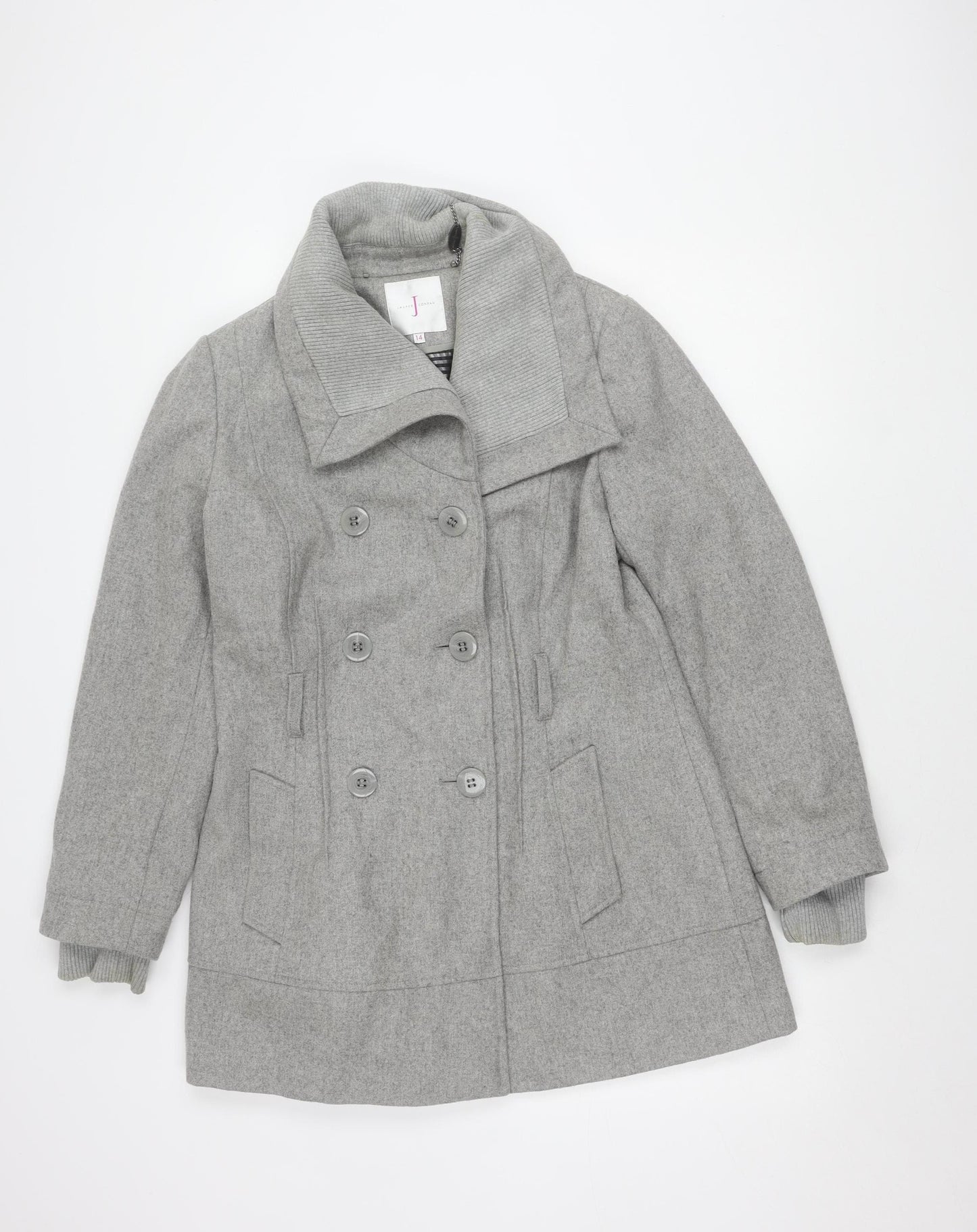 Jasper Conran Women's Grey Wool Blend Pea Coat Size 14