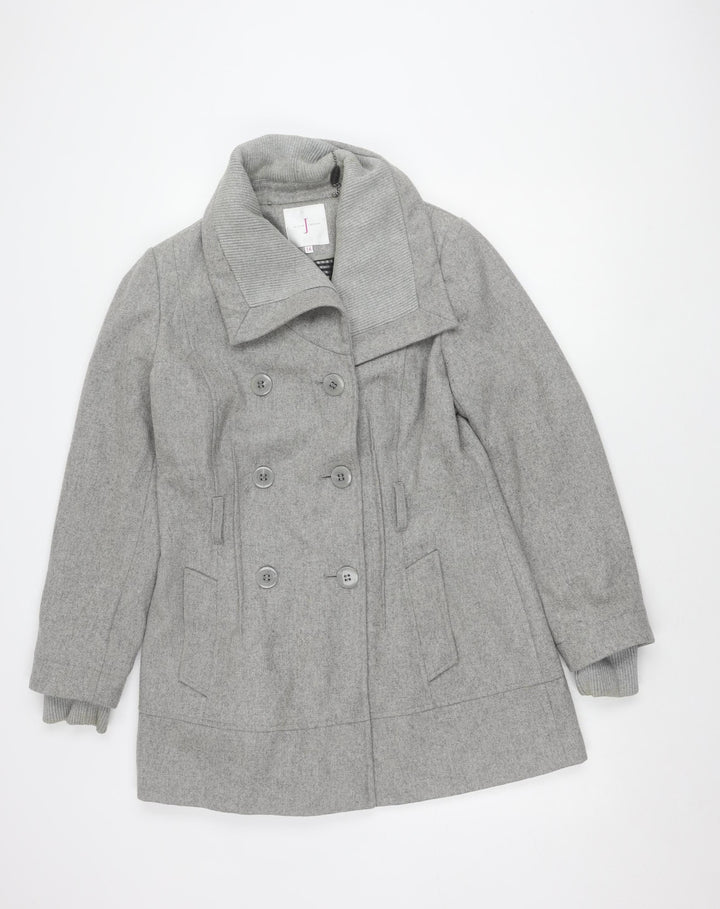 Jasper Conran Women's Grey Wool Blend Pea Coat Size 14