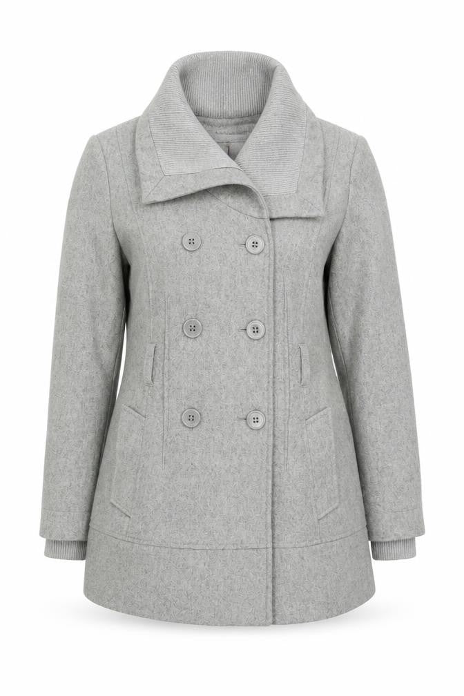 Front view of Jasper Conran Women's Grey Wool Blend Pea Coat, size 14