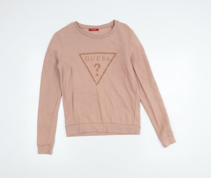 Guess Womens Pink Logo Pullover Sweatshirt XS