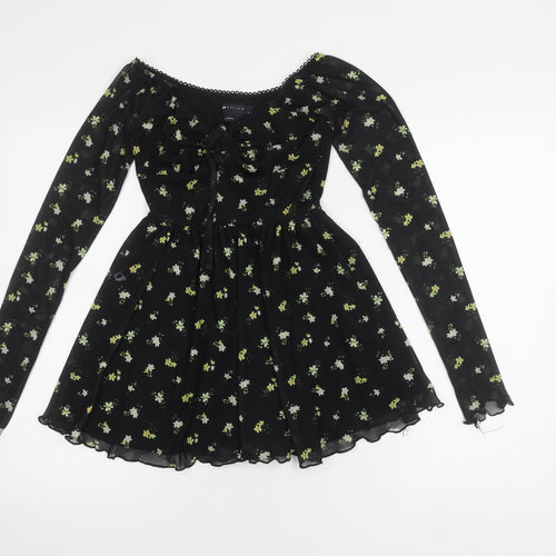 ASOS DESIGN Women's Black Floral A-Line Dress Size 8