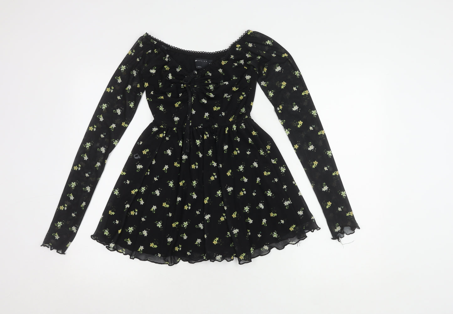 ASOS DESIGN Women's Black Floral A-Line Dress Size 8
