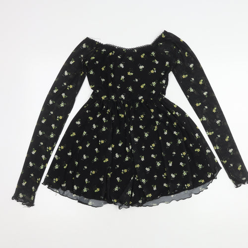 ASOS DESIGN Women's Black Floral A-Line Dress Size 8