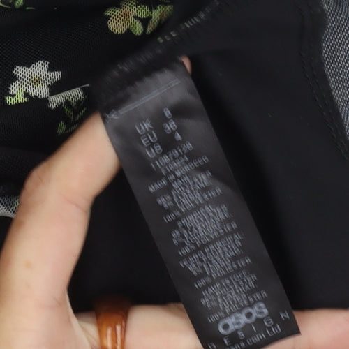 ASOS DESIGN Women's Black Floral A-Line Dress Size 8