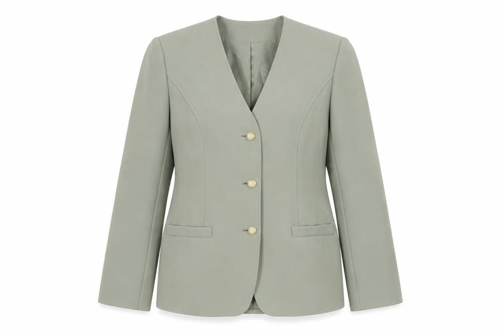 Front view of Eastex Women's Green Blazer, size 12, Regular Fit