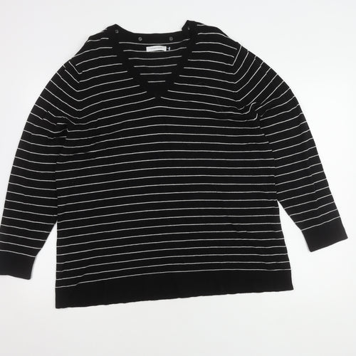 Windsmoor Women's Black V-Neck Striped Pullover Jumper L