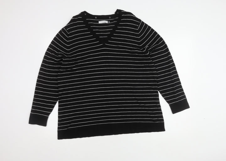 Windsmoor Women's Black V-Neck Striped Pullover Jumper L