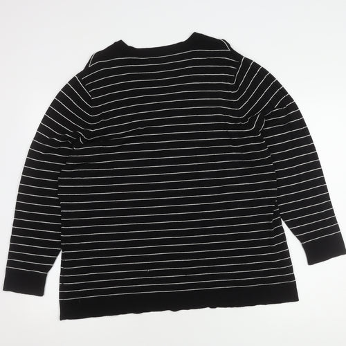 Windsmoor Women's Black V-Neck Striped Pullover Jumper L