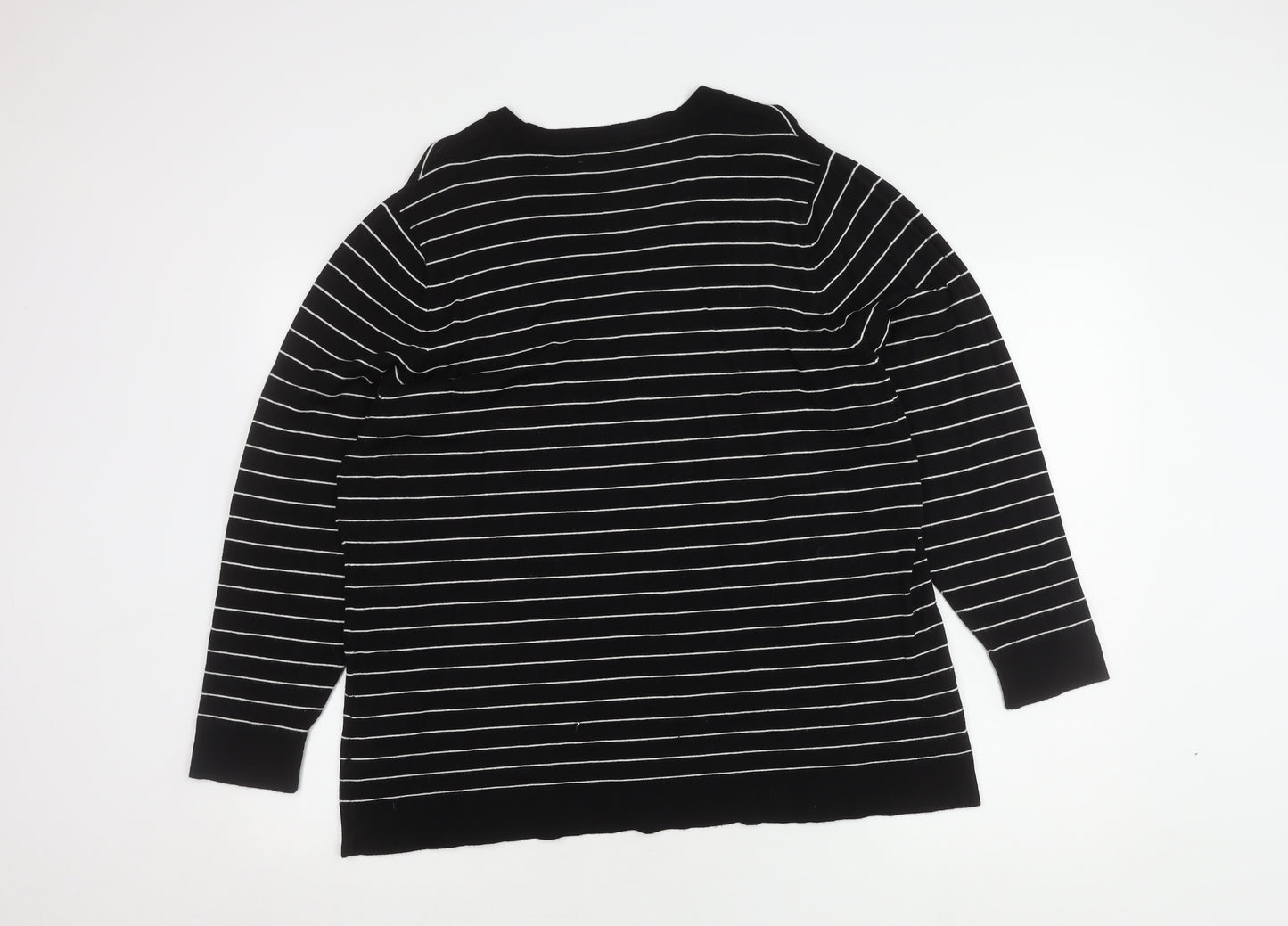 Windsmoor Women's Black V-Neck Striped Pullover Jumper L