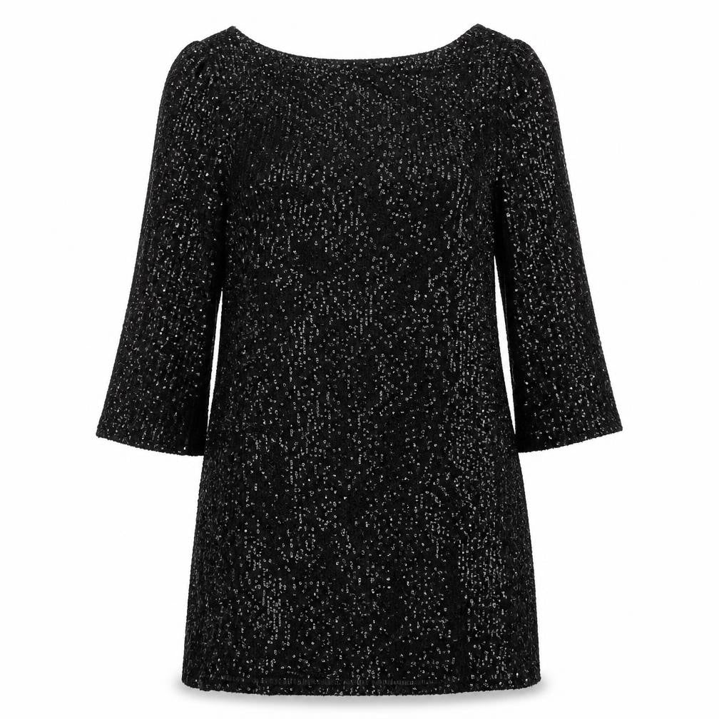 Front view of River Island Black Sequined Women's Dress, size 18