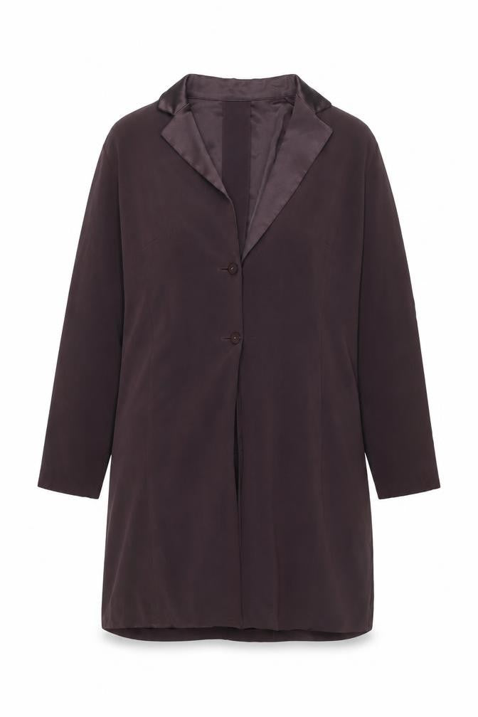 Front view of Libra Women's Purple Long Sleeve Button Coat