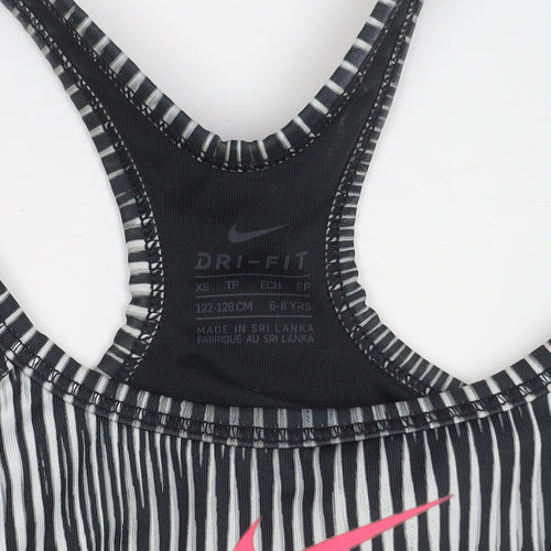 Nike Girls Black Pink Striped Dri-Fit Sports Tank Top XS