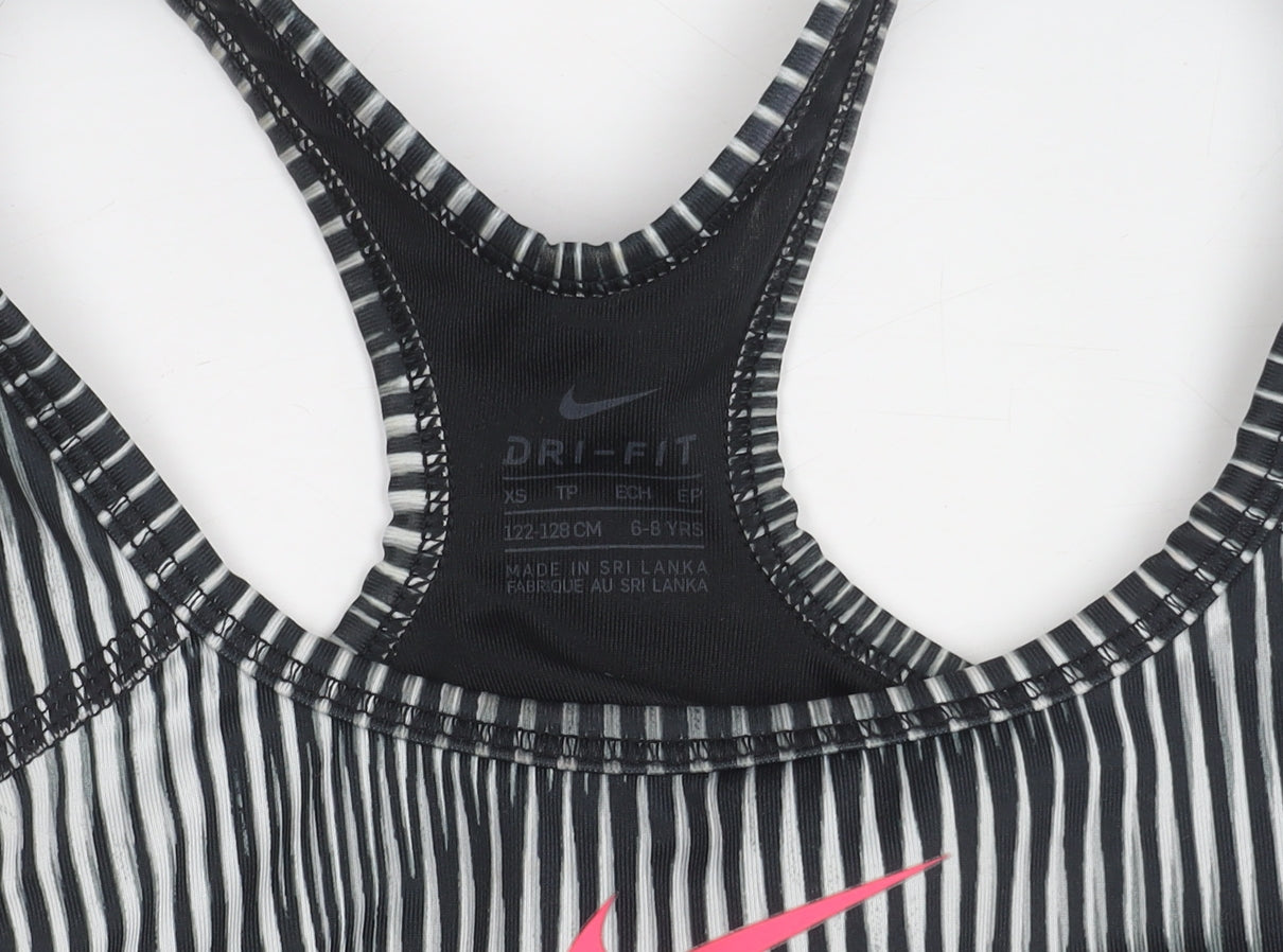 Nike Girls Black Pink Striped Dri-Fit Sports Tank Top XS