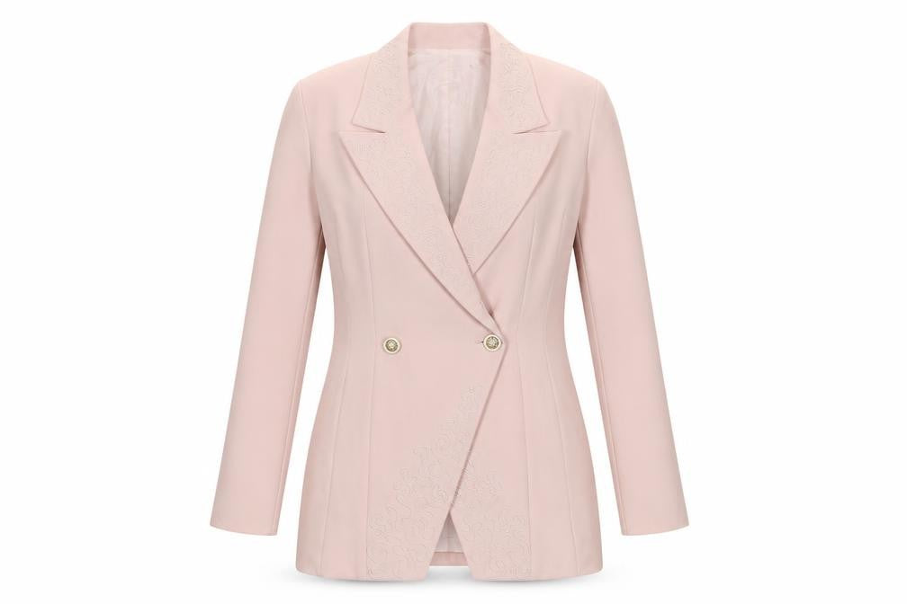 Front view of Condici Women's Pink Blazer, size 10, Double-Breasted
