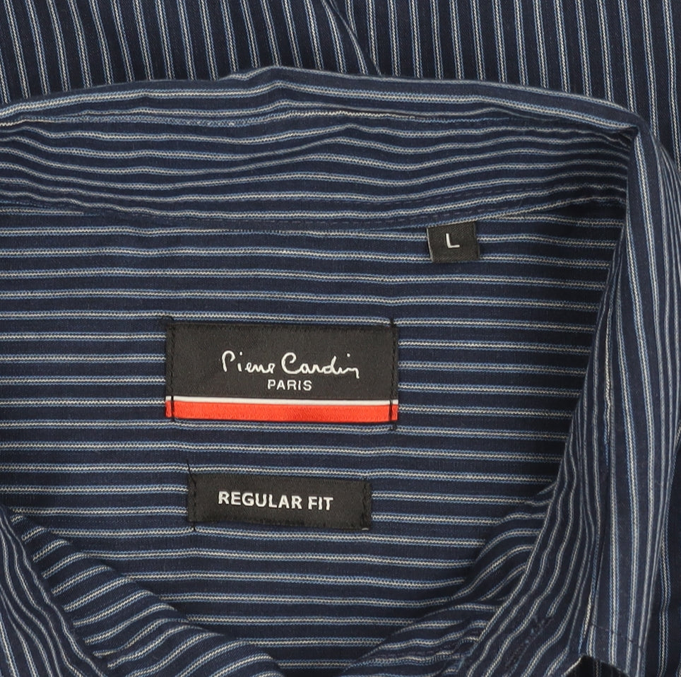 Pierre Cardin Men's Blue Striped Long Sleeve Shirt L