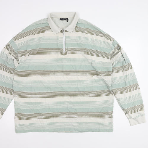 ASOS Men's XL White Striped Long Sleeve Polo Shirt