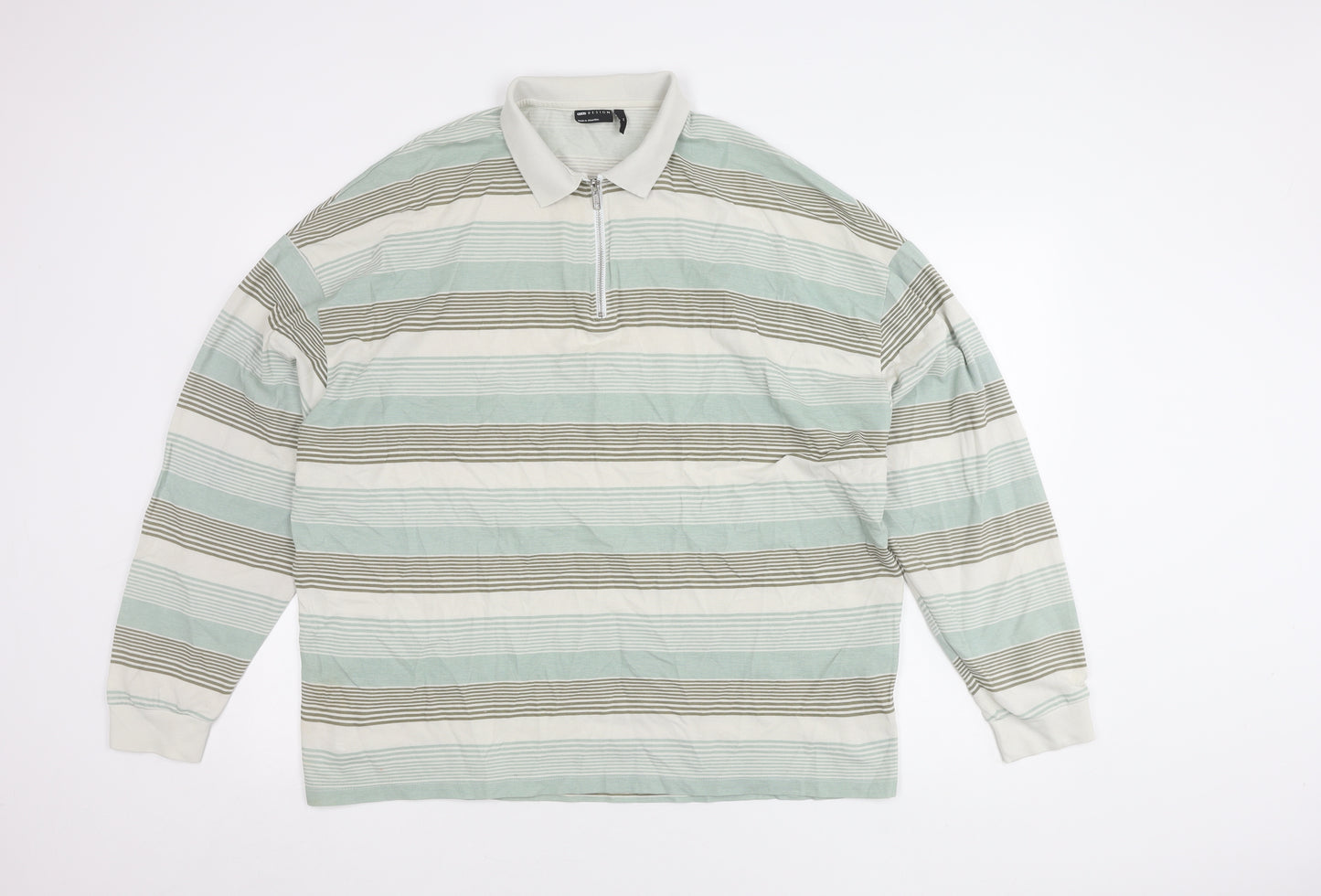 ASOS Men's XL White Striped Long Sleeve Polo Shirt