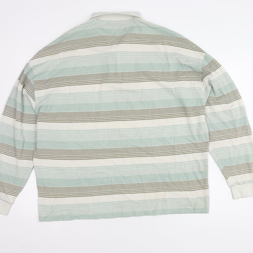 ASOS Men's XL White Striped Long Sleeve Polo Shirt