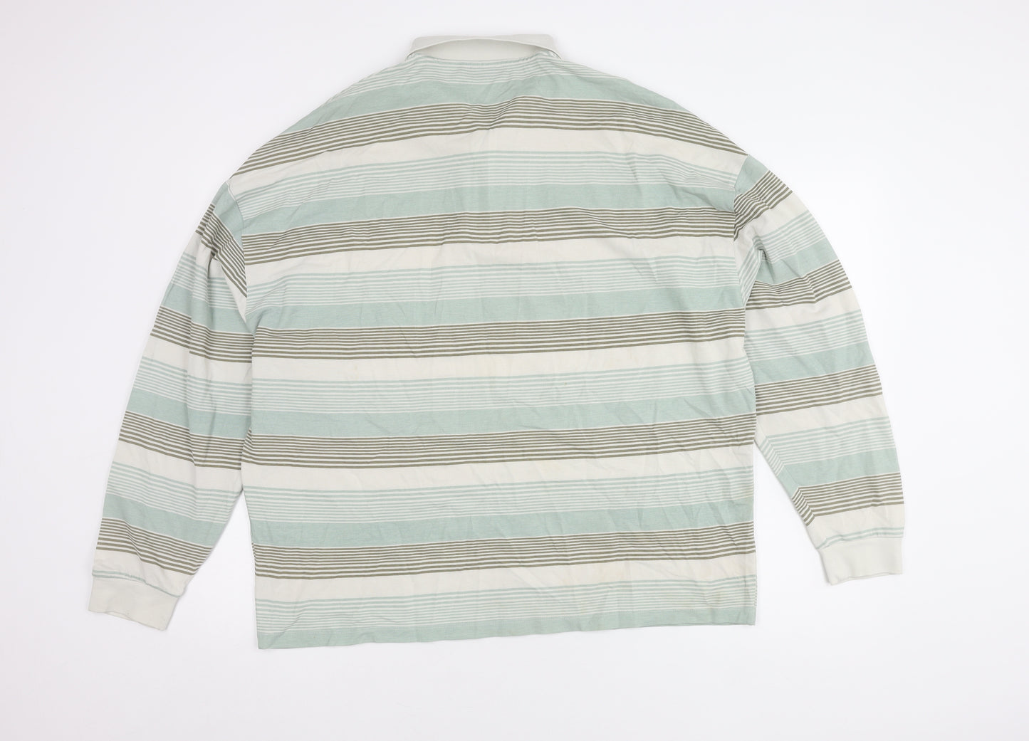 ASOS Men's XL White Striped Long Sleeve Polo Shirt