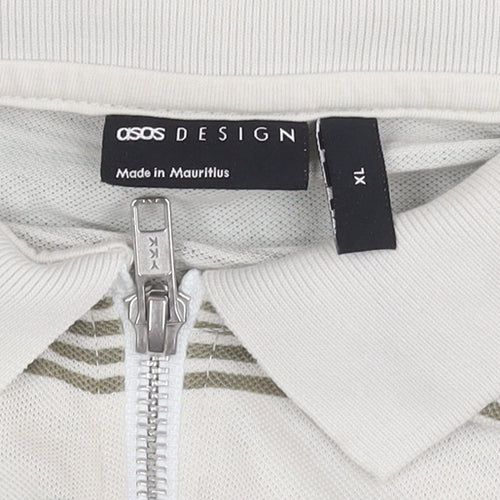 ASOS Men's XL White Striped Long Sleeve Polo Shirt