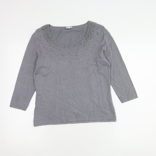 Jacques Vert Women’s Grey S Beaded 3/4 Sleeve Blouse