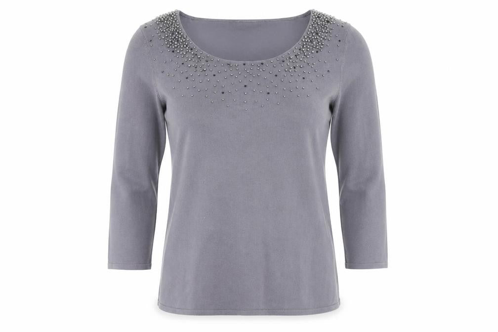 Front view of Jacques Vert Women’s Grey S Beaded 3/4 Sleeve Blouse