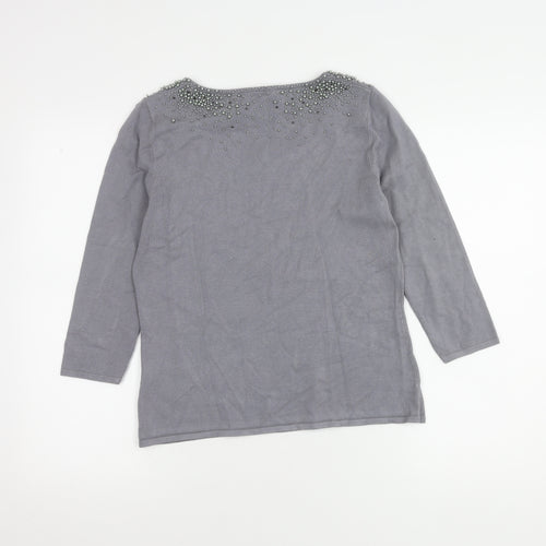 Jacques Vert Women’s Grey S Beaded 3/4 Sleeve Blouse