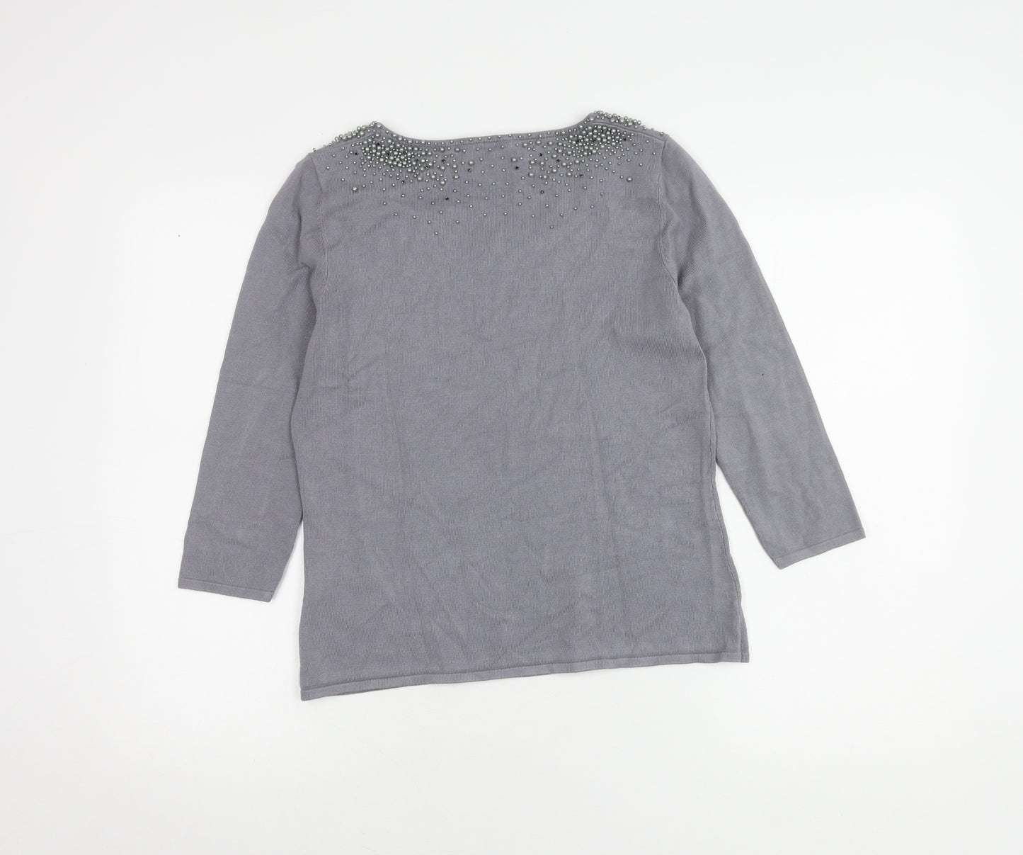 Jacques Vert Women’s Grey S Beaded 3/4 Sleeve Blouse