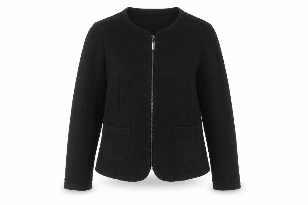Front view of Marks & Spencer Women's Black Zip Jacket, size 14, Excellent