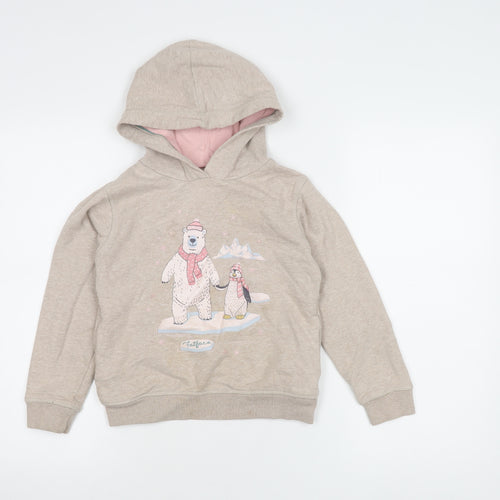 FatFace Girls Beige Hoodie 6-7 Years Winter Animal Print