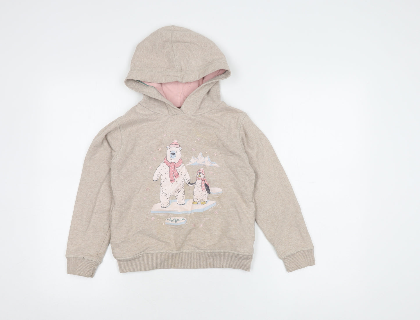 FatFace Girls Beige Hoodie 6-7 Years Winter Animal Print