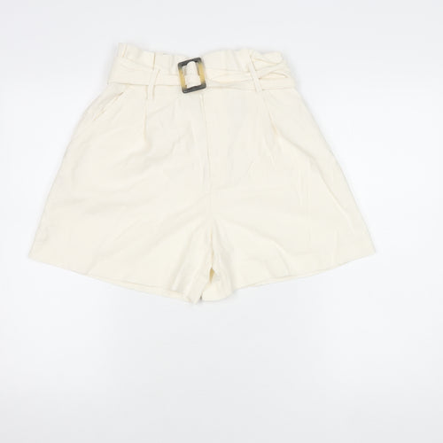 H&M Women's Ivory Paperbag Shorts Size 8