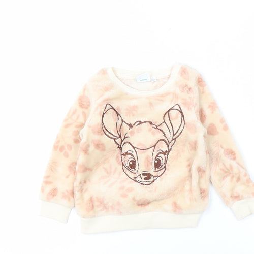Disney Girls Beige Bambi Floral Long Sleeve Top, Size 2-3