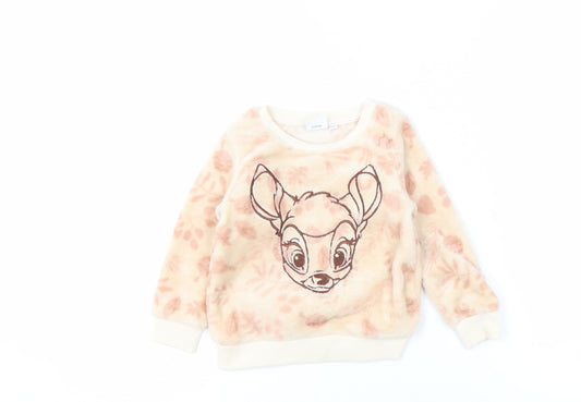 Disney Girls Beige Bambi Floral Long Sleeve Top, Size 2-3