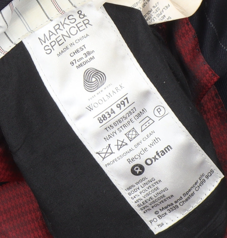 Marks and Spencer Men's Blue Striped Blazer 38R