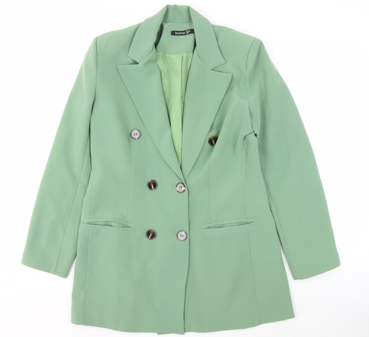 Boohoo Women's Green Blazer, Size 10, Double-Breasted