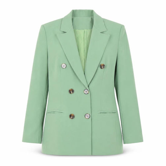 Front view of Boohoo Women's Green Blazer, size 10, Double-Breasted