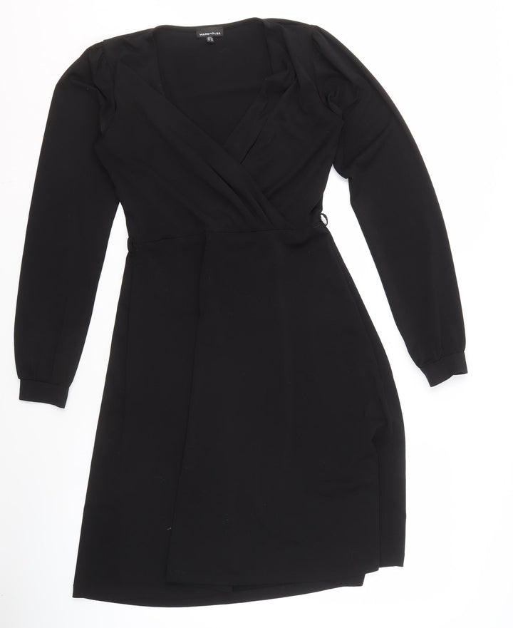 Warehouse Women's Black Knee Length V-Neck Dress