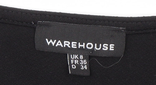 Warehouse Women's Black Knee Length V-Neck Dress
