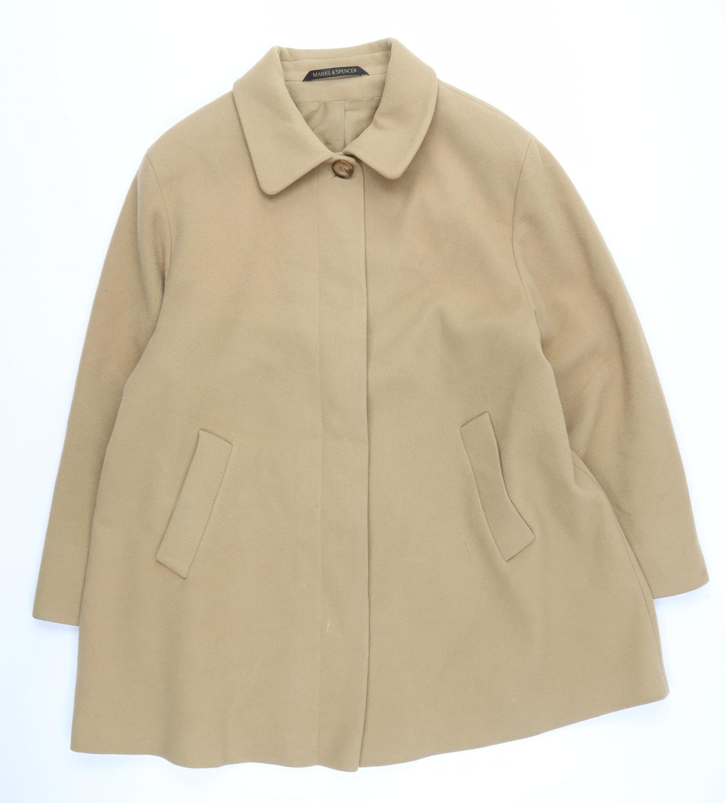 Marks and Spencer Women's Beige Wool Overcoat Size 18