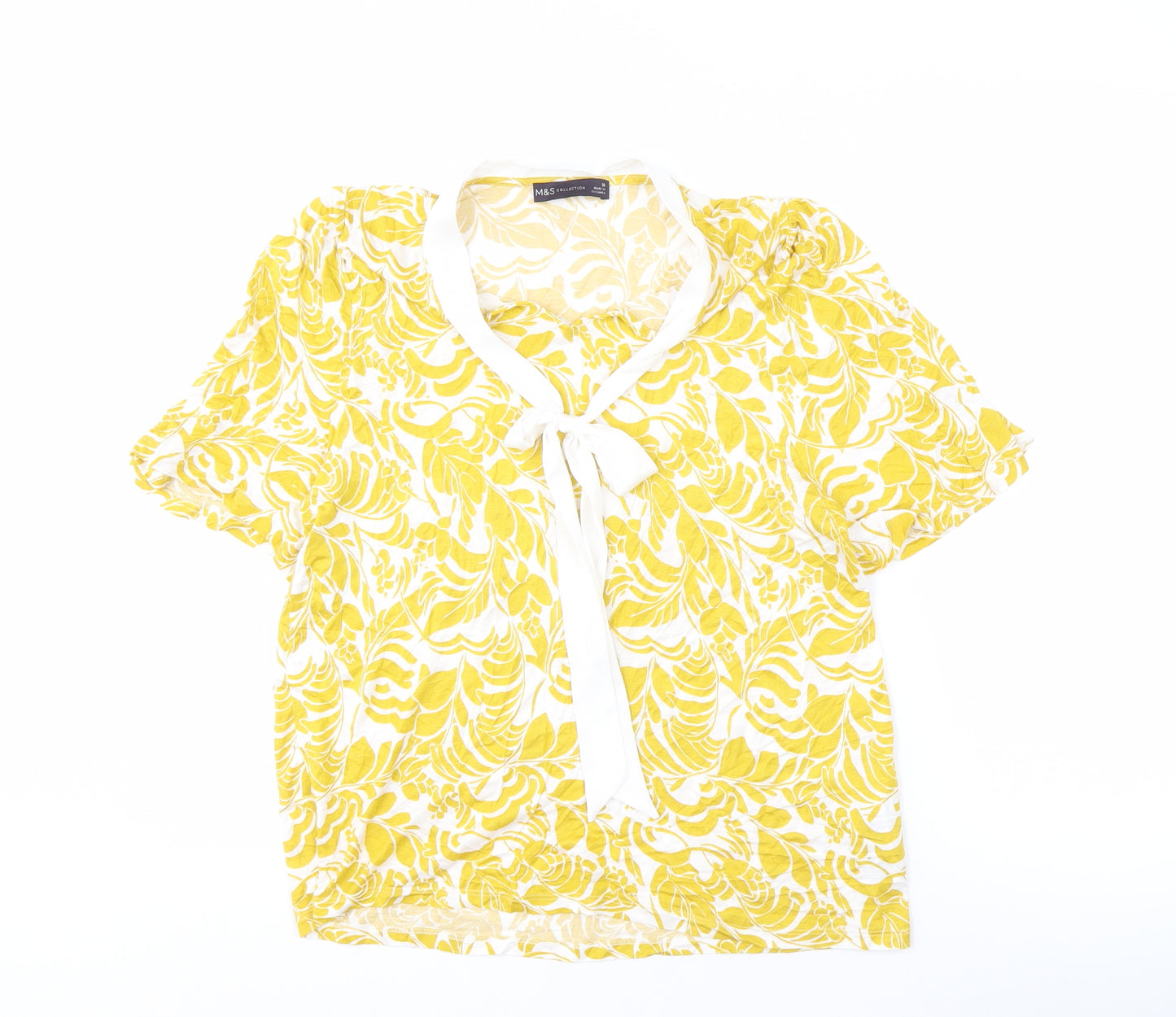Marks and Spencer Women's Yellow V-Neck Bow Top Size 16