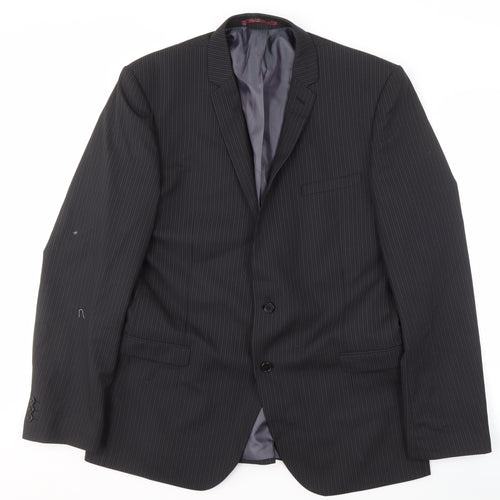 Next Men's Black Striped Long Blazer, Size 44L, Formal