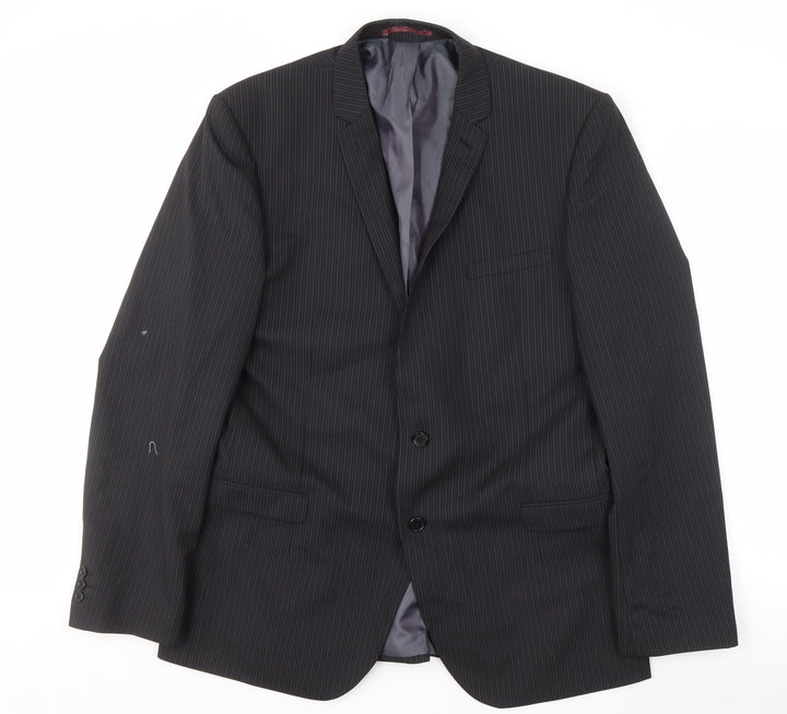 Next Men's Black Striped Long Blazer, Size 44L, Formal
