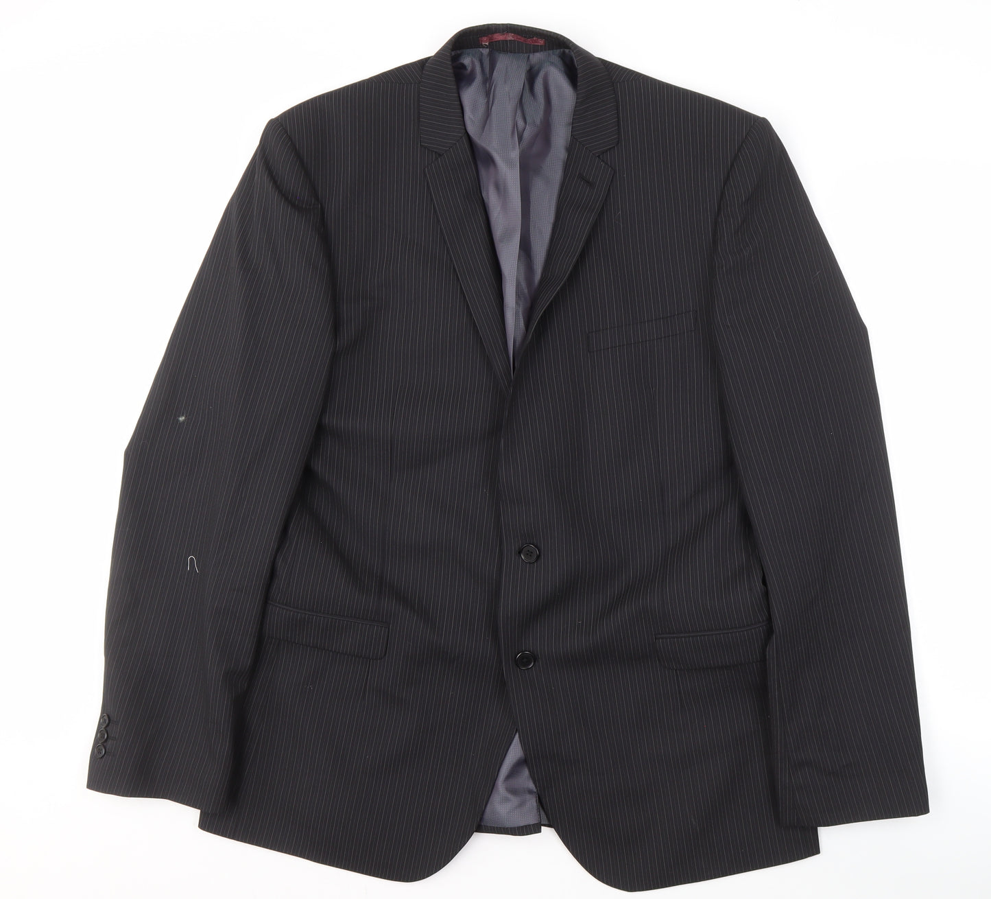 Next Men's Black Striped Long Blazer, Size 44L, Formal