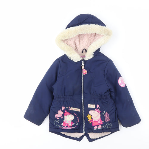 Nutmeg Girls Blue Peppa Pig Hooded Puffer Jacket, 2-3 Years, Winter