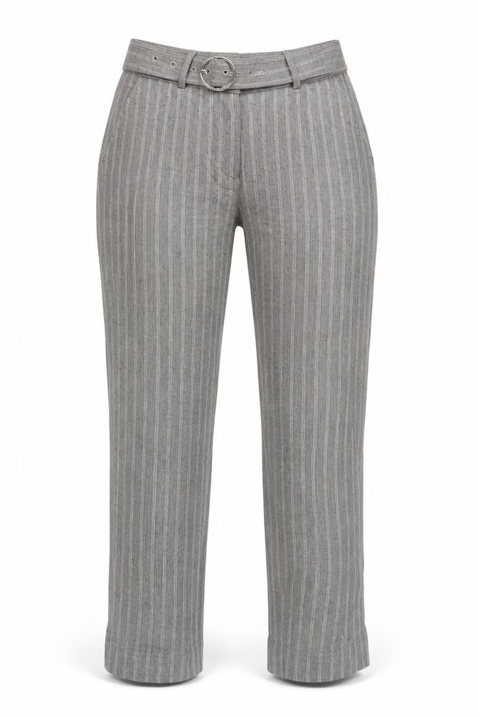 Front view of Zara Women's Grey Striped Trousers -, size S